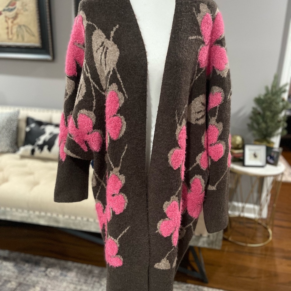 ANTHROPOLOGY FLORAL KNITTED OPEN CARDIGAN~ One Size